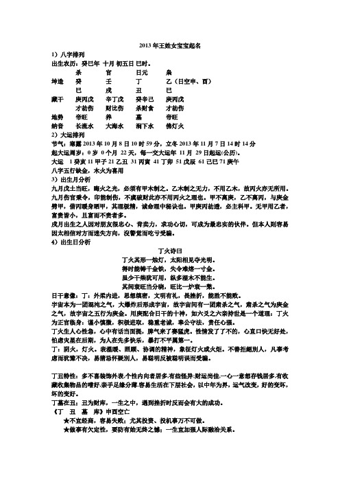 2013年王姓女宝宝起名