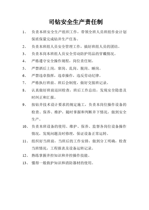 司钻岗位责任制