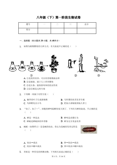 八年级(下)第一阶段生物试卷(含答案)