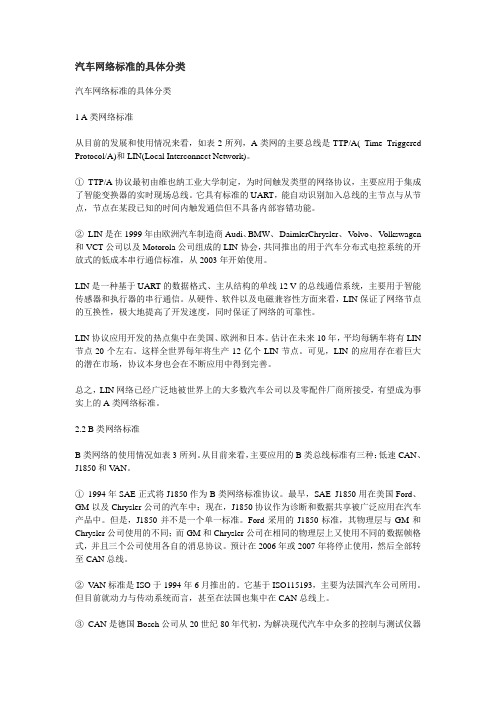 汽车网络标准的具体分类