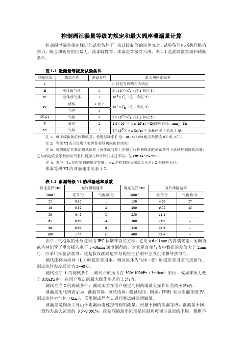 控制阀泄漏量等级的规定和最大阀座泄露漏量计算