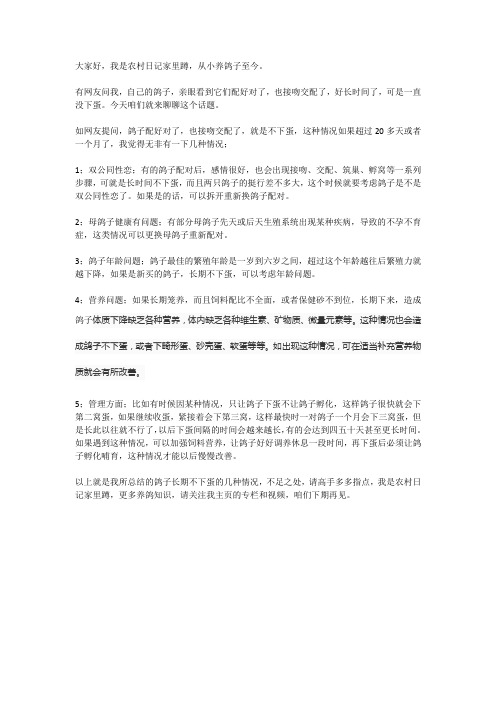 鸽子长期不下蛋该怎么办