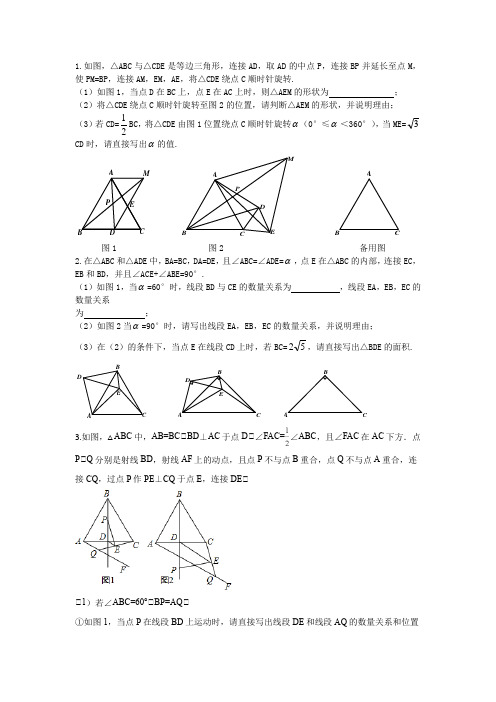 2020中考数学几何探究专项训练(倒数第二大题)
