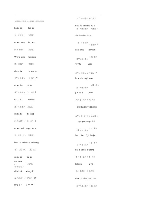 人教版一年级上拼音及组词