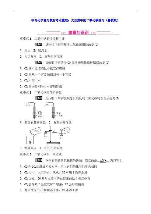 中考化学复习教材考点梳理：大自然中的二氧化碳练习(鲁教版)