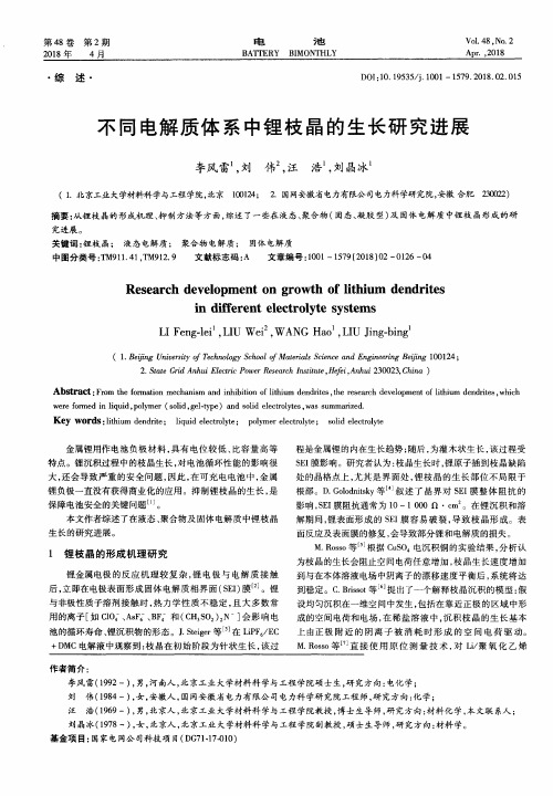 不同电解质体系中锂枝晶的生长研究进展