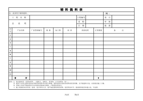 辅料提料单