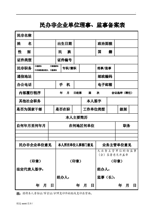 民办非企业单位理事、监事备案表