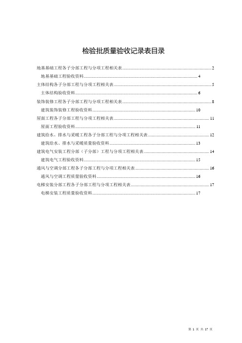 检验批质量验收记录表目录