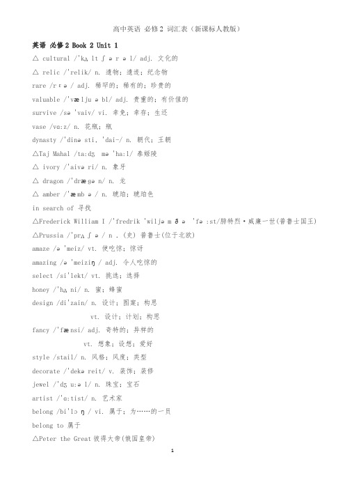 高中英语必修2词汇表