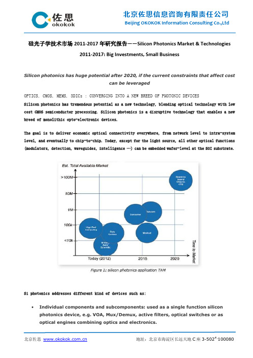 硅光子学技术市场2011-2017年研究报告
