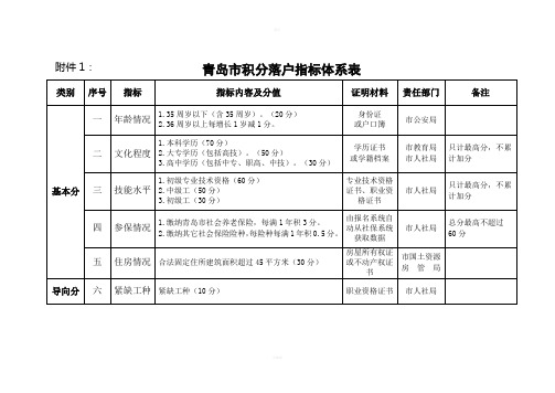 青岛积分落户指标体系表