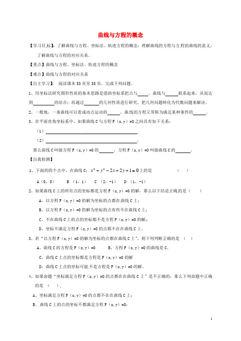 山东省乐陵市高中数学第二章圆锥曲线与方程2.1.1曲线与方程的概念学案(无答案)2_1