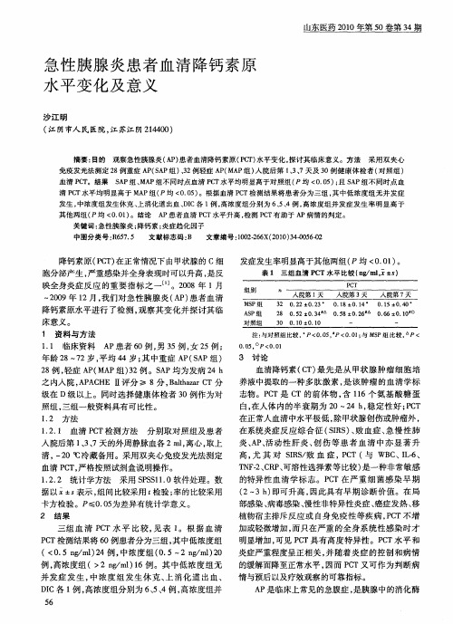 急性胰腺炎患者血清降钙素原水平变化及意义