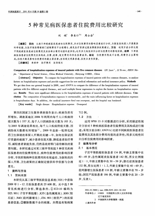 5种常见病医保患者住院费用比较研究