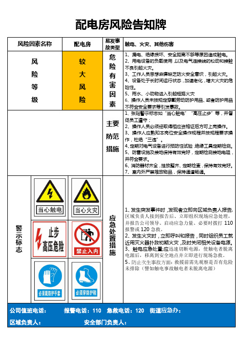 配电房风险告知牌