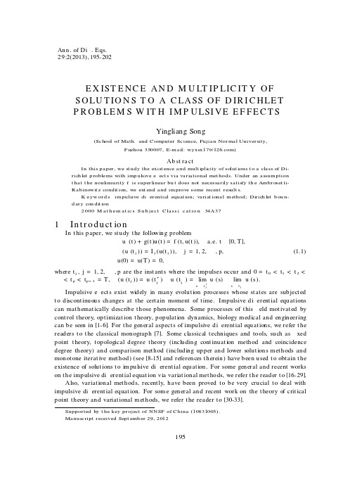 EXISTENCE AND MULTIPLICITY OF SOLUTIONS TO A CLASS OF DIRICHLET PROBLEMS WITH IMPULSIVE EFFECTS