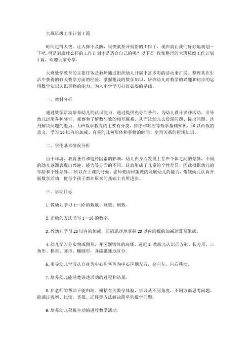 2020年大班班级工作计划4篇【精品】