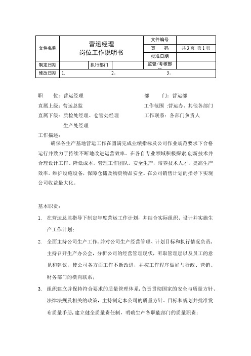 营运经理岗位说明书模板