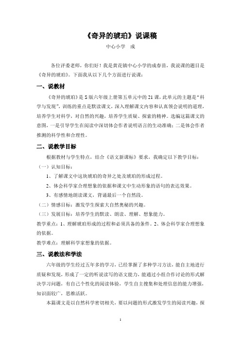 说课稿 奇异的琥珀