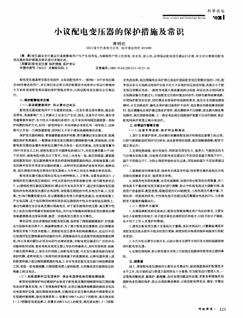 小议配电变压器的保护措施及常识