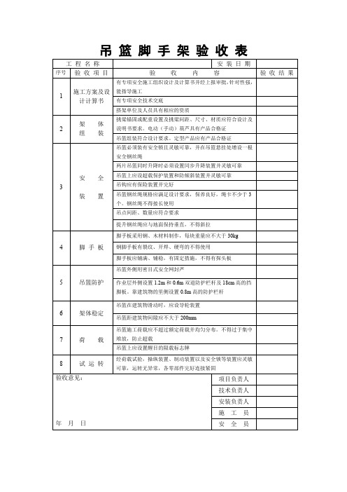 吊篮脚手架验收表(标准版本)
