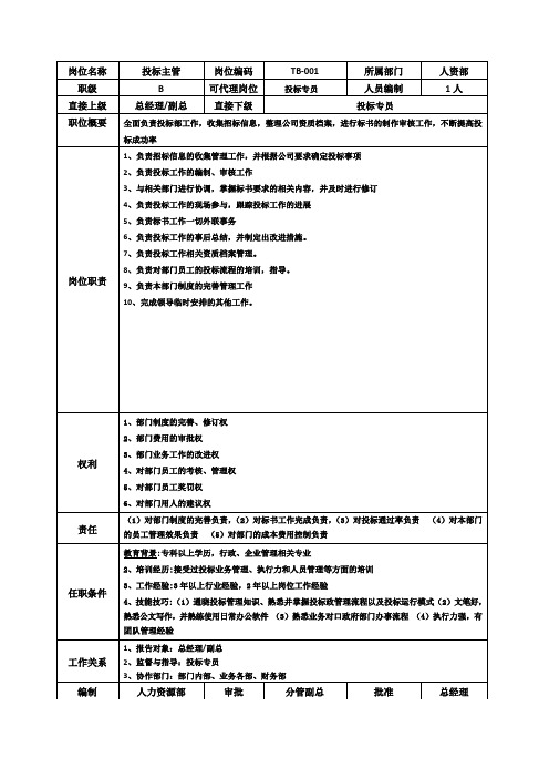 投标主管岗位说明书