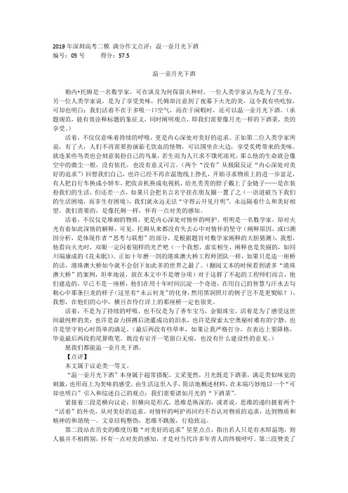 2019年深圳高考二模 满分作文点评：温一壶月光下酒