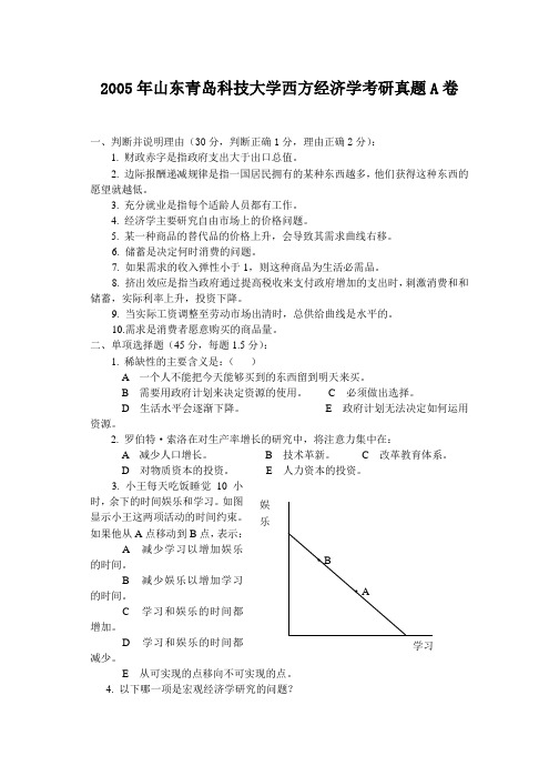 2005年山东青岛科技大学西方经济学考研真题A卷