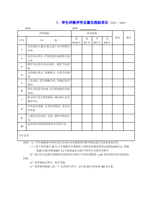 学生评教评学及量化指标