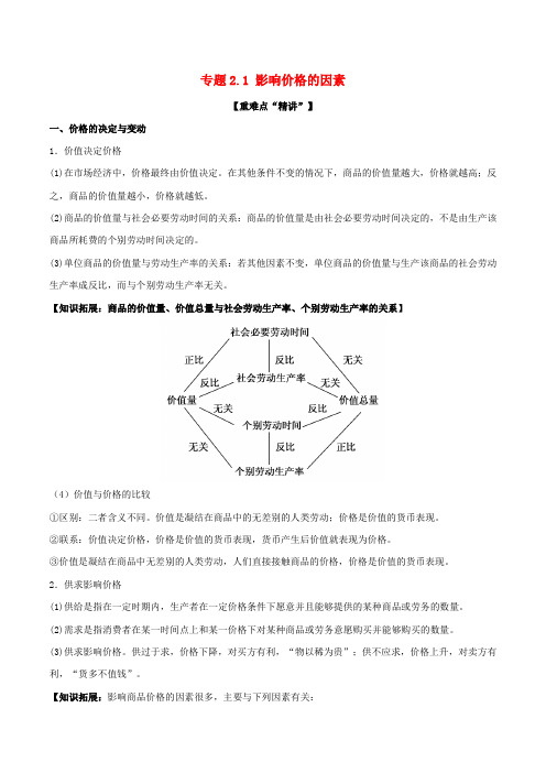 2018-2019学年高中政治 专题2.1 影响价格的因素(讲)(提升版)新人教版必修1