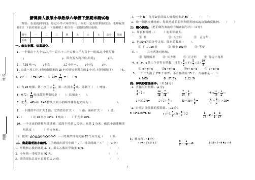 2013人教版六年级数学下册期末试卷2