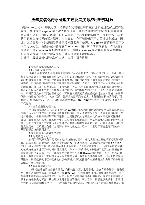 厌氧氨氧化污水处理工艺及其实际应用研究进展