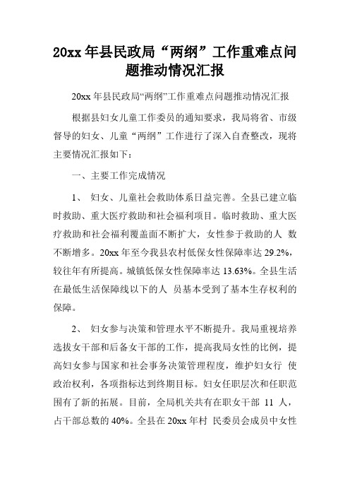 20xx年县民政局“两纲”工作重难点问题推动情况汇报