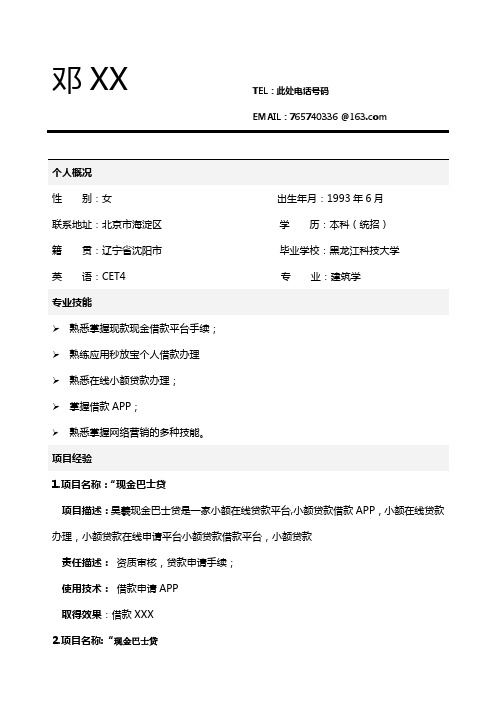 个人借款,小额个人借款简历模板-昊羲