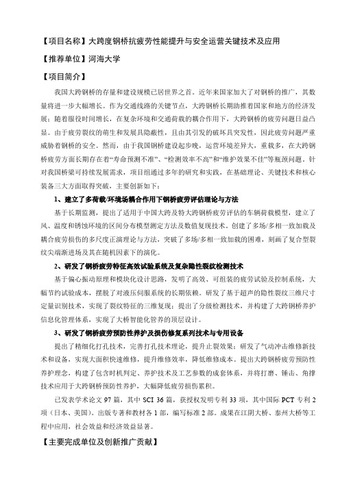 大跨度钢桥抗疲劳性能提升与安全运营关键技术及应用-河海大学科技处
