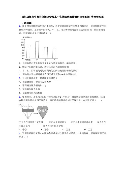 四川成都七中嘉祥外国语学校高中生物细胞的能量供应和利用 单元和答案