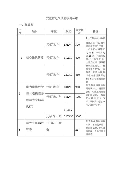 安徽省电气试验收费标准