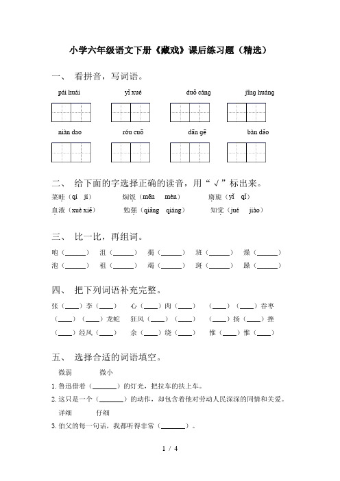 小学六年级语文下册《藏戏》课后练习题(精选)