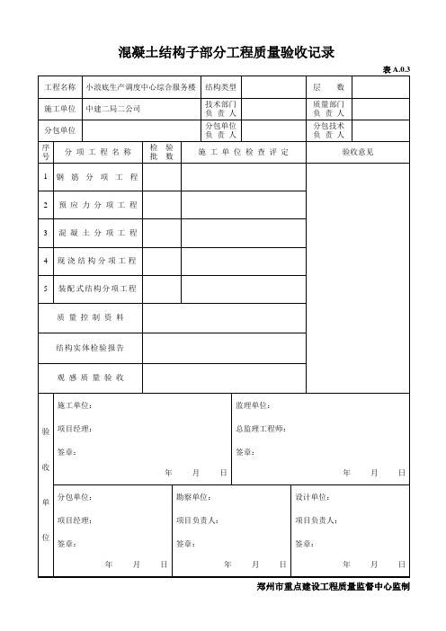 混凝土结构子部分工程质量验收记录