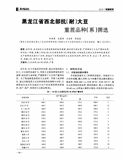 黑龙江省西北部抗(耐)大豆重茬品种(系)筛选