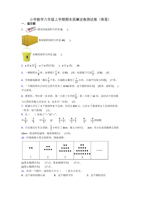 小学数学六年级上学期期末质量试卷测试卷(答案)