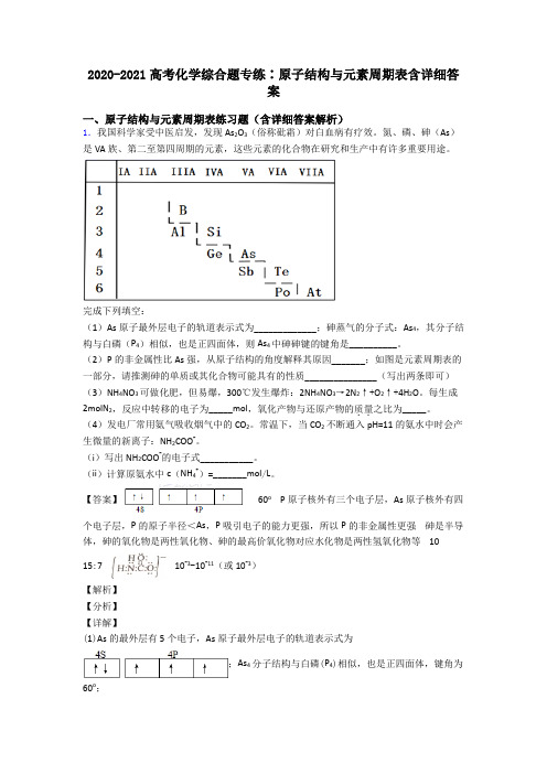 2020-2021高考化学综合题专练∶原子结构与元素周期表含详细答案