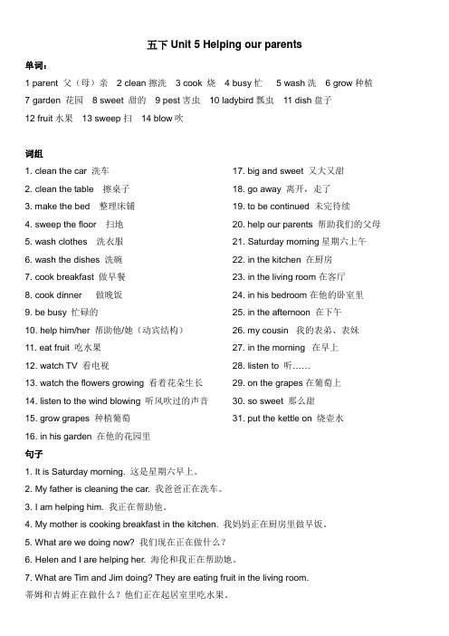 苏教牛津小学英语5B-unit5重点