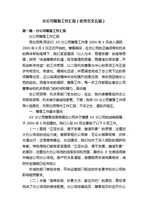 分公司筹备工作汇报（优秀范文五篇）