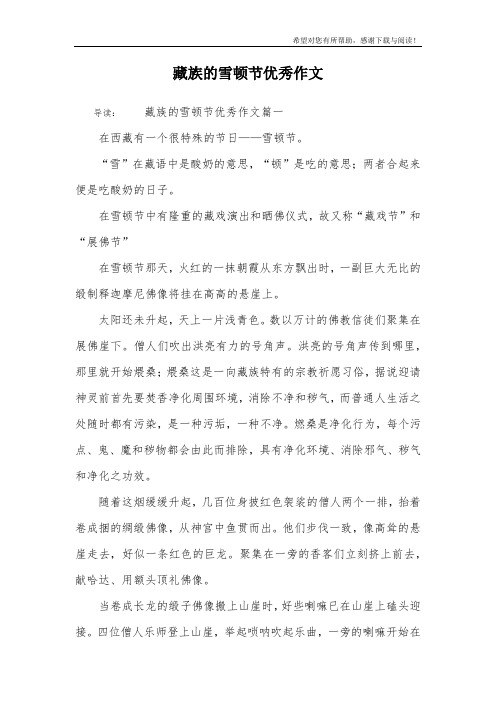 藏族的雪顿节优秀作文