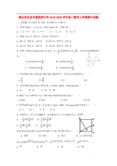湖北省宜昌市葛洲坝中学2019-2020学年高二数学上学期期中试题