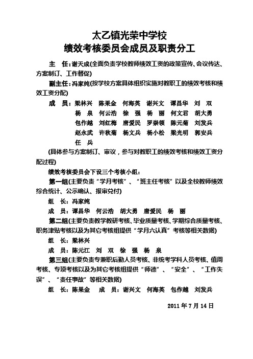 绩效考核委员会成员及职责分工
