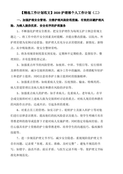 2020护理部个人工作计划(二)word版(1)