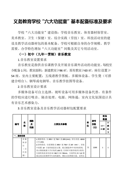 六大功能室基本配备标准及要求